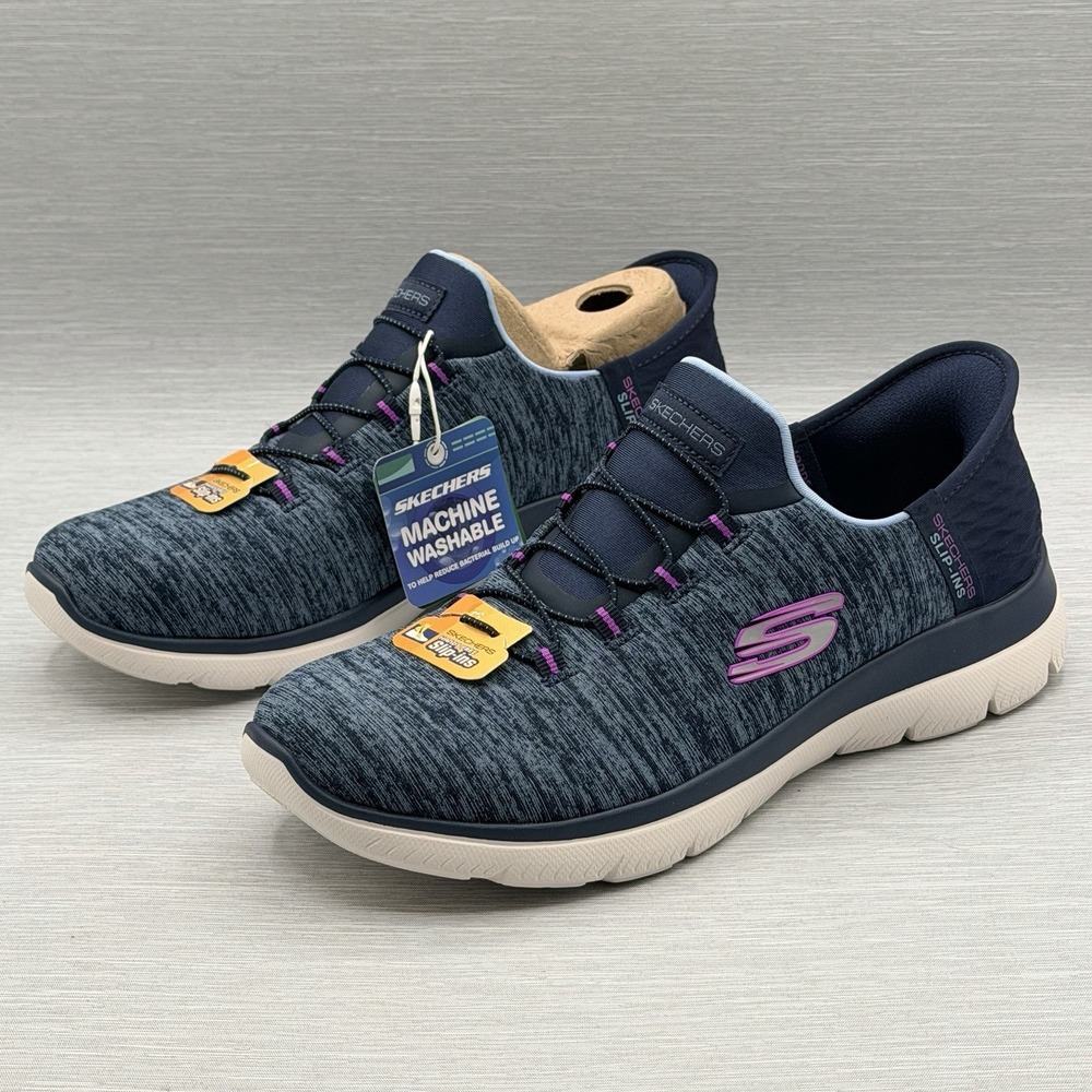 Skechers Women's 10 Sneakers Blue Slip Ins Hands Free Summits Comfort 149937